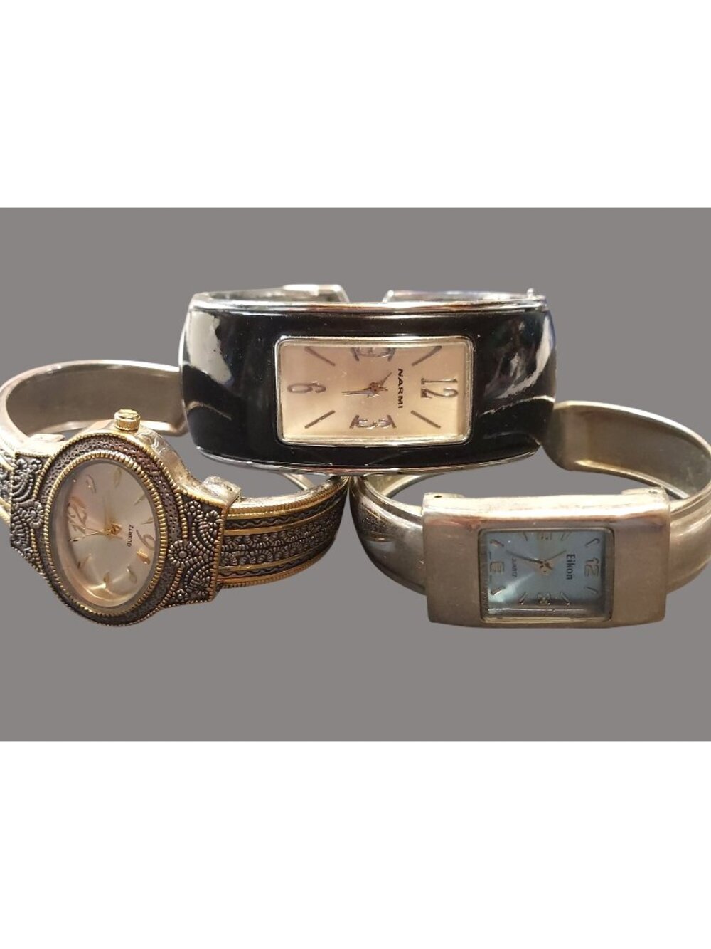 Set Of 3 Womens Quartz Bangle Cuff Watches - Narmi Eikon & Ornate Gold-Tone
